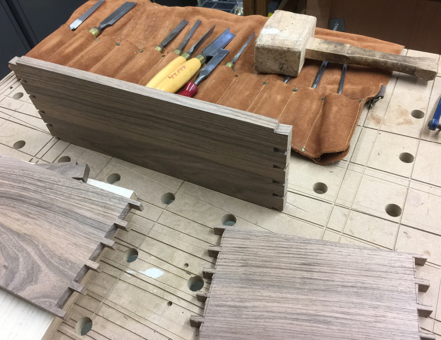 Hand cut walnut dovetail joints